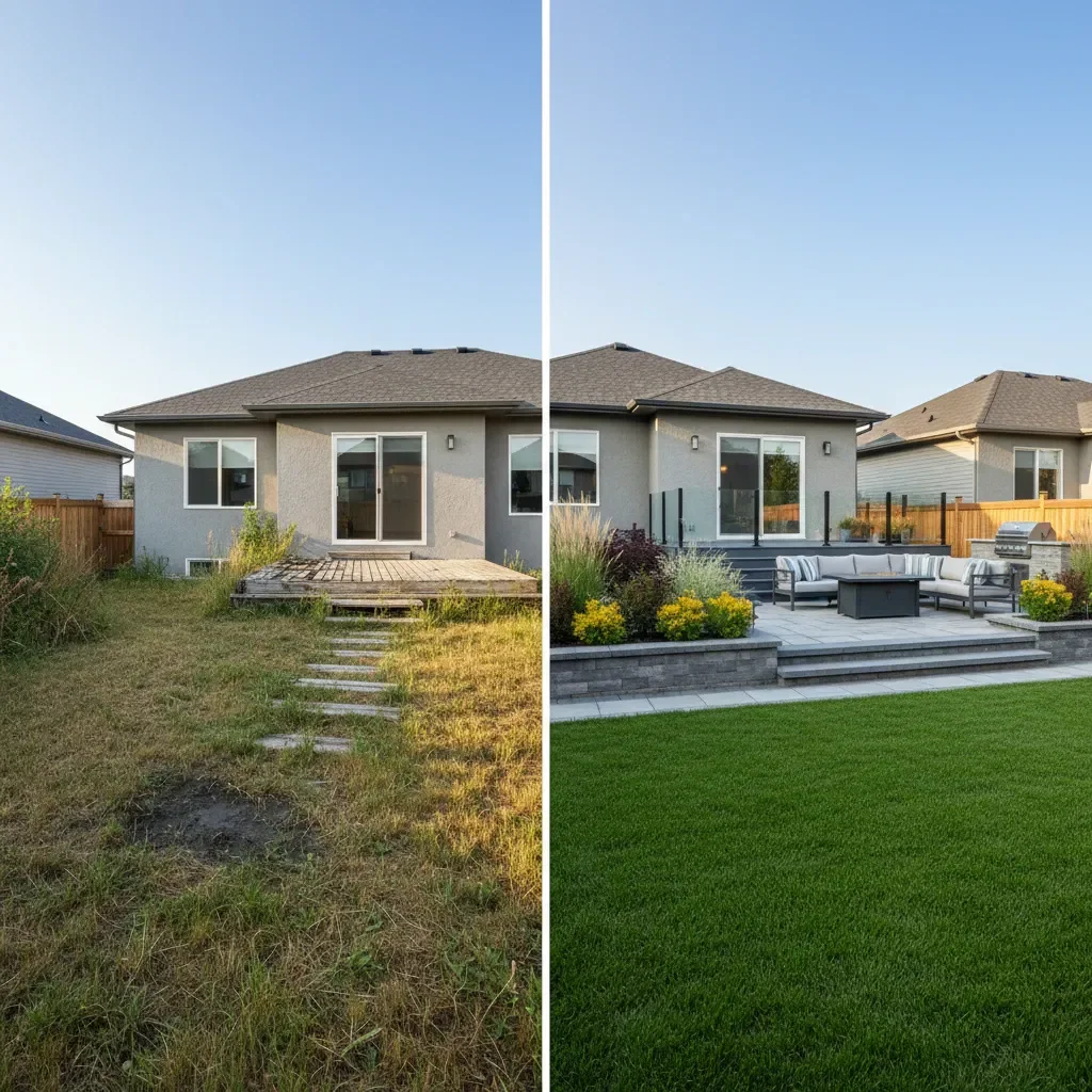 Landscape designer transformation - before and after by Meadows Landscaping Airdrie in Airdrie